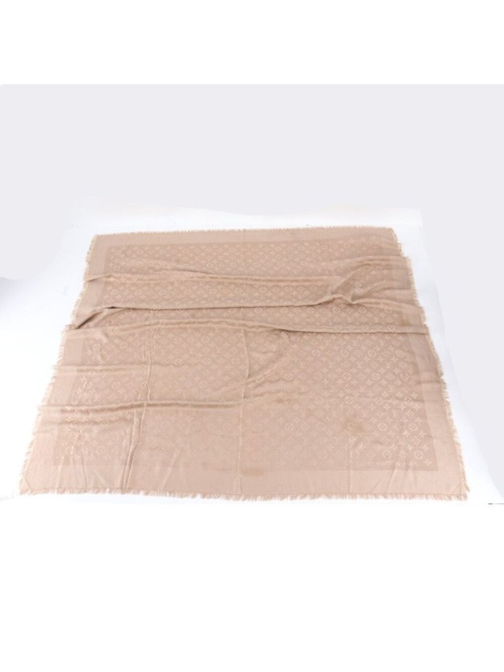 Louis Vuitton Monogram Scarf Fringe Beige Large Shawl
